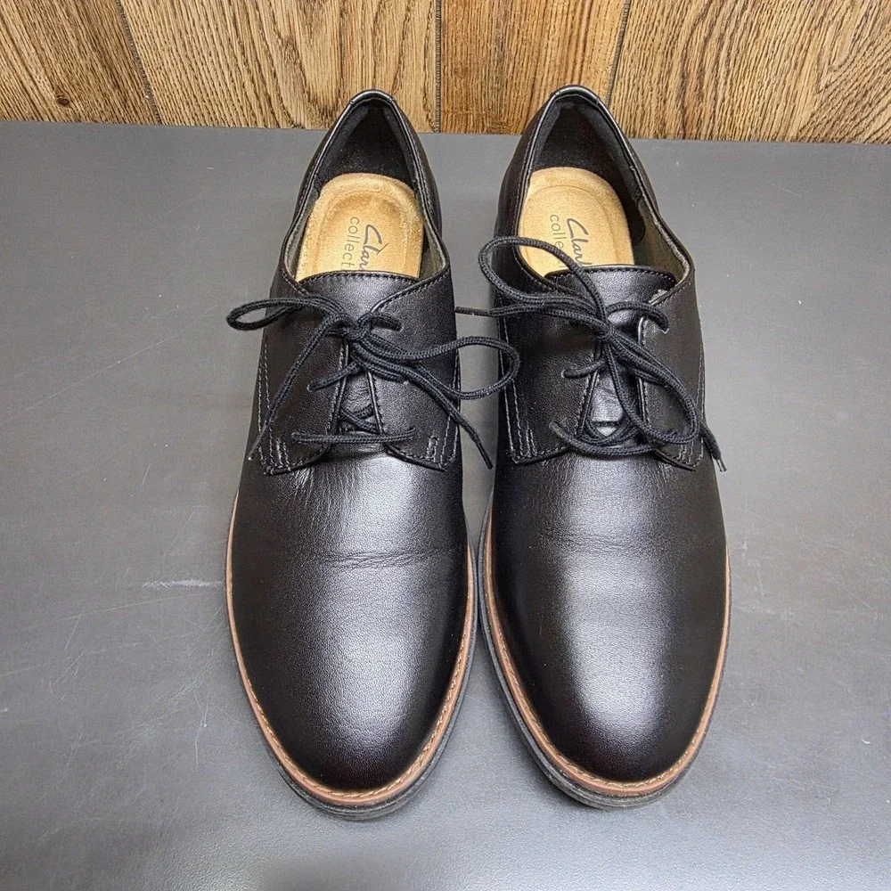 Clarks Shoes Womens 10‎ Black Leather Lace Up Oxford Comfort Walking Platform